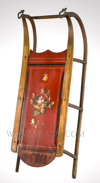 Antique Sled, Paint Decorated, Circa 1900, angle view
